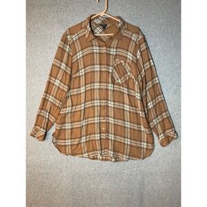 Torrid Flannel Tunic Shirt‎ Womens 1X Light Brown Plaid Grunge Longsleeve